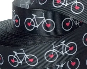 Bicycles on Black - 7/8" - Printed Grosgrain Ribbon