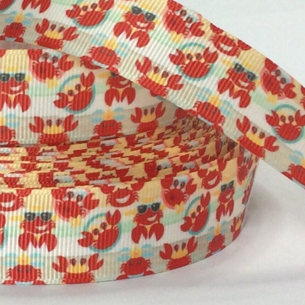 Little Red Crabs - 7/8" - Printed Grosgrain Ribbon - Seafood - Dining - Nautical - Beach Decor - Summer