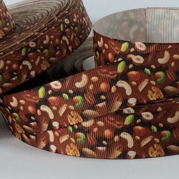 Nuts & Chocolate - 5/8" and 7/8" - Printed Grosgrain Ribbon - Candy Crafts - Floral - Food Gifts - Scrapbooking - Sewing