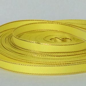 Lemon Yellow with Gold Metallic Edging - 3/8&quot; - Grosgrain Ribbon - Hair Bows - Gift Bows - Party Decor -  Sewing