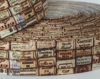 Wine Corks - 1&quot; - Printed Grosgrain Ribbon - Beverages - Food Crafts - Dining Decor