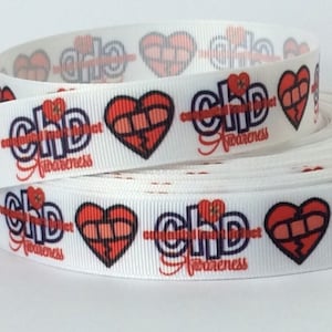 CHD Bandage - 7/8&quot; - Printed Grosgrain Ribbon - Congenital Heart Disease Awareness - Birth Defects