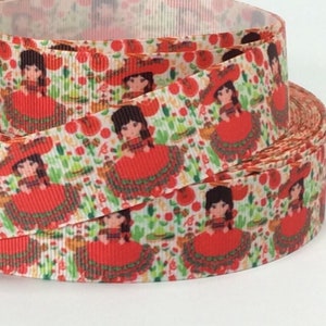 Fiesta Girls - 5/8&quot; and 1&quot; - Printed Grosgrain Ribbon - Mexican Folklore - Fiestas - Entertaining - Floral -  Hair Bows - Wreaths