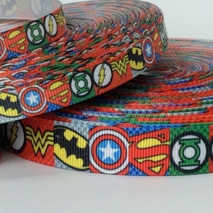 Superhero Symbols - 3/8" and 5/8" - Printed Grosgrain Ribbon - Children - Superheroes - Comic Book Art - Sewing