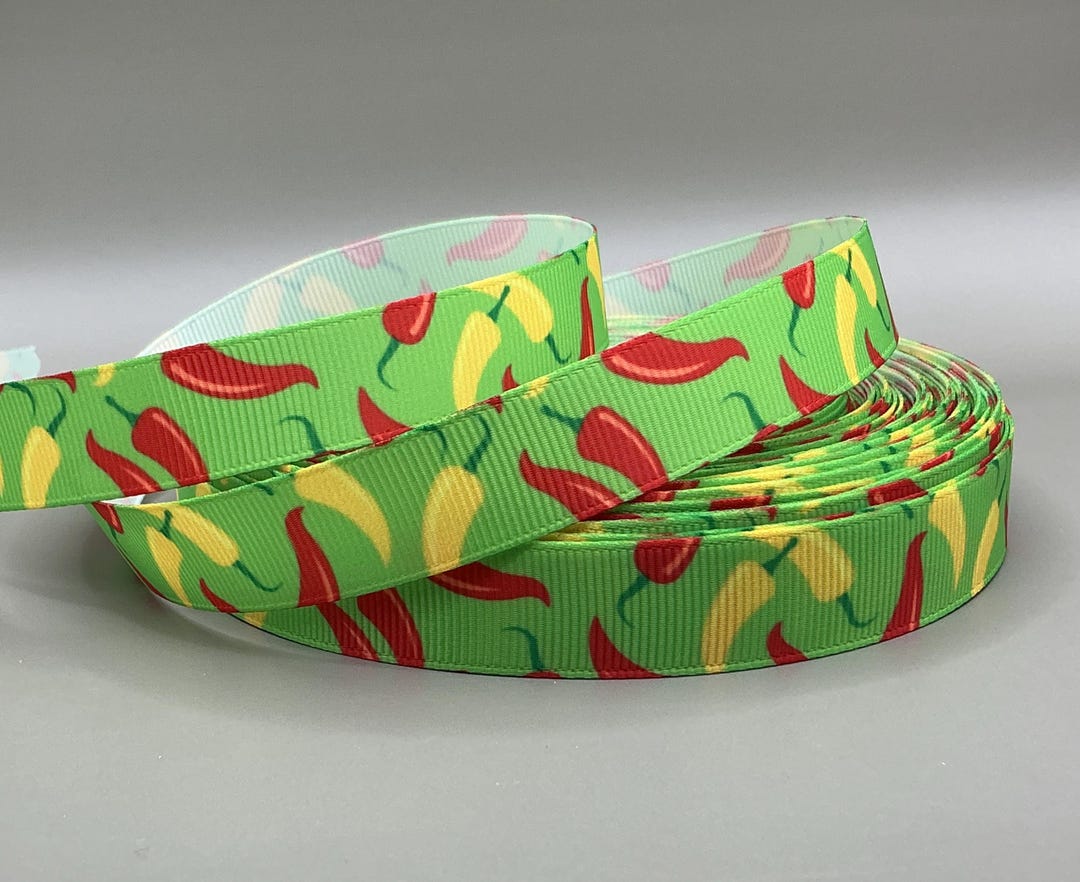 Pepper Ribbons Chili Peppers on Green - 5/8