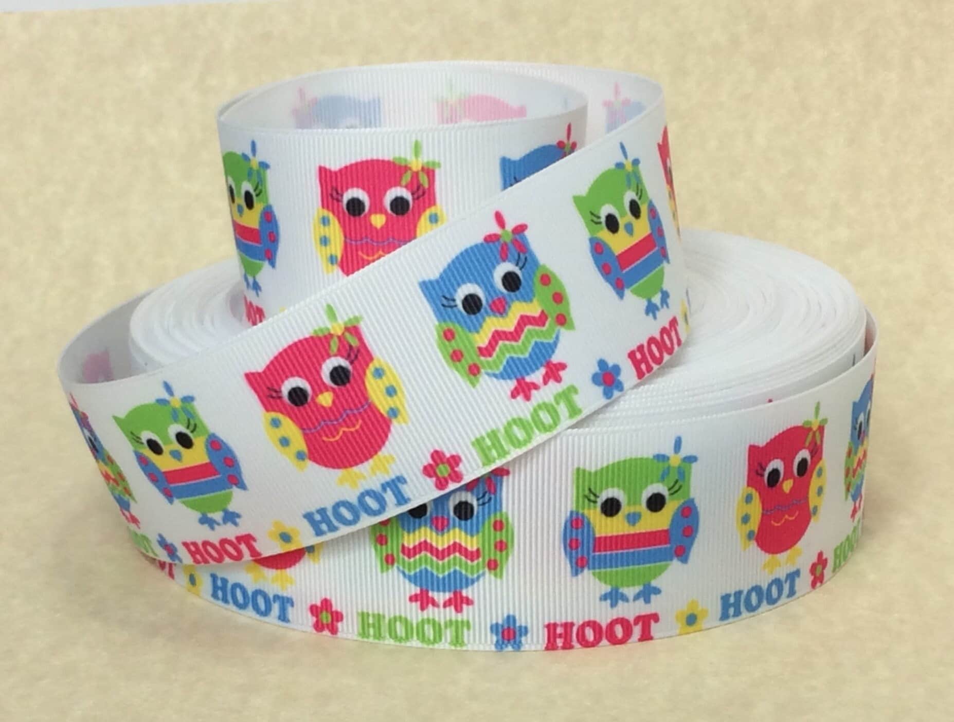 Colorful Hoot Owls - 1.5" - Printed Grosgrain Ribbon