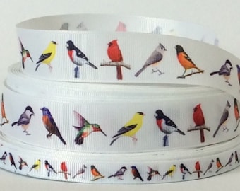 Backyard Birds - 3/8" and  1" - Printed Grosgrain Ribbon - Birding - Birdwatching - Crafts  - Decor -  Floral - Giftwrap - Sewing - Wreaths