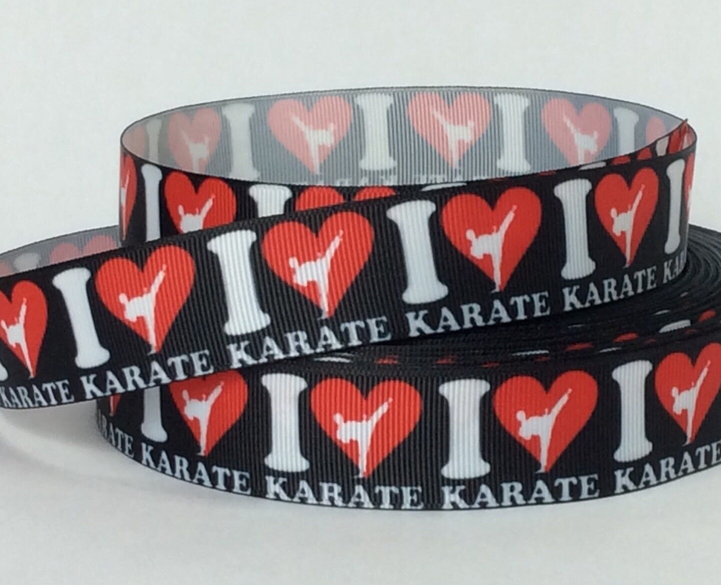 I Love Karate - 1" - Printed Grosgrain Ribbon - Martial Arts - Recreation - Sports Lanyards - Sewing