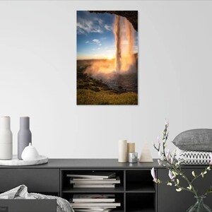 Sunset behind the Icelandic waterfall | Iceland photography | Wall art | Land of Ice and Fire