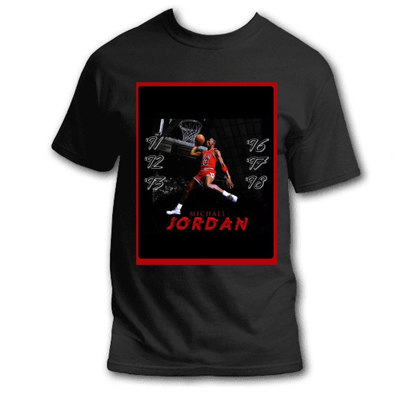 Michael Jordan 6 Rings T-Shirt Vintage Unisex Tee Black Red | Etsy