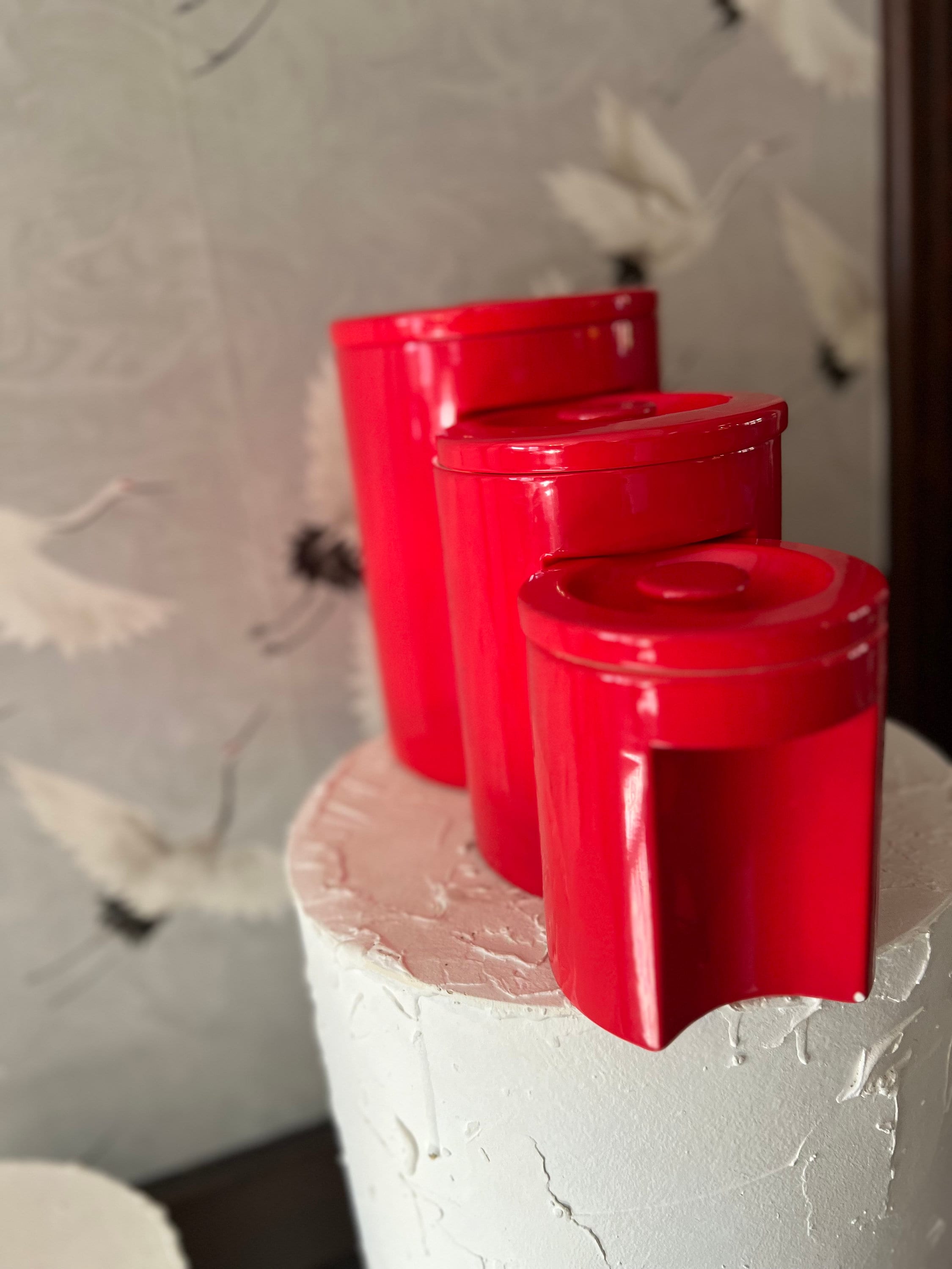 Vintage Red Ceramic Kitchen Canister Trio - Etsy