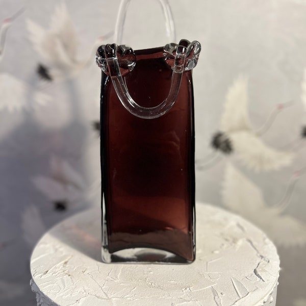 Amethyst Purple Glass Shopping Bag Decorative Glass/Vase