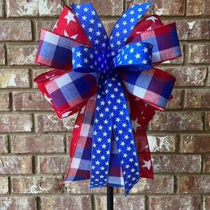 Patriotic Bow, Memorial Day Bow, Veteran Bow, July 4th Bow, Patriotic Decor, Wreath Bow, Lantern Bow