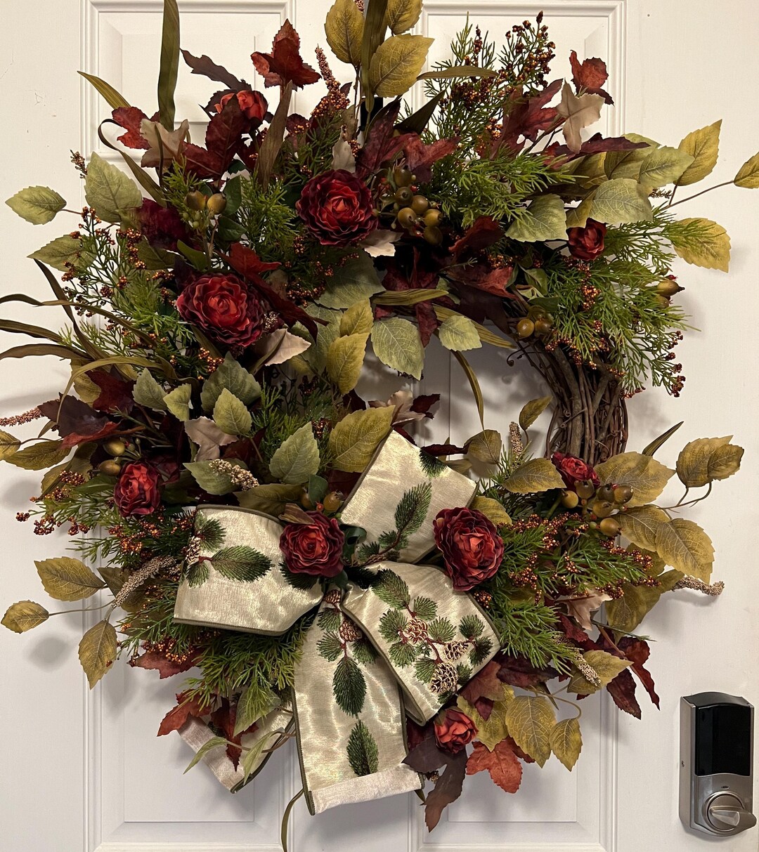 Natural Fall Wreath With Maple Leaves, Natural Wreath With Pine ...