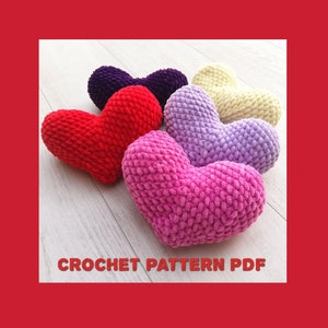 Velvet heart souvenir crochet pattern PDF, simple and easy to follow crochet tutorial for making a medium size plush heart cushion