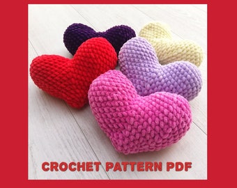 Velvet heart souvenir crochet pattern PDF, simple and easy to follow crochet tutorial for making a medium size plush heart cushion