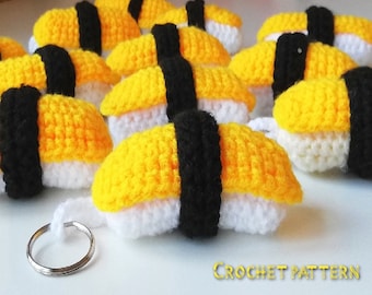 Nigiri crochet pattern pdf, easy to follow sushi crochet tutorial, food key-ring crochet DIY
