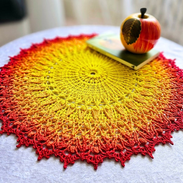 Textured crochet doily pattern, Sparkling Dreams 3D mandala crochet tutorial, chart and description for a round textured centrepiece