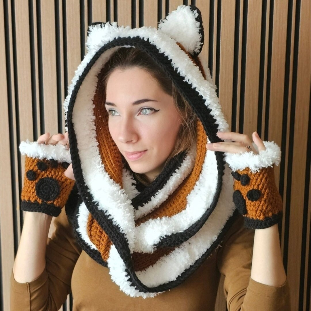 Fox Scarf and Mittens Crochet Set PDF Pattern Etsy