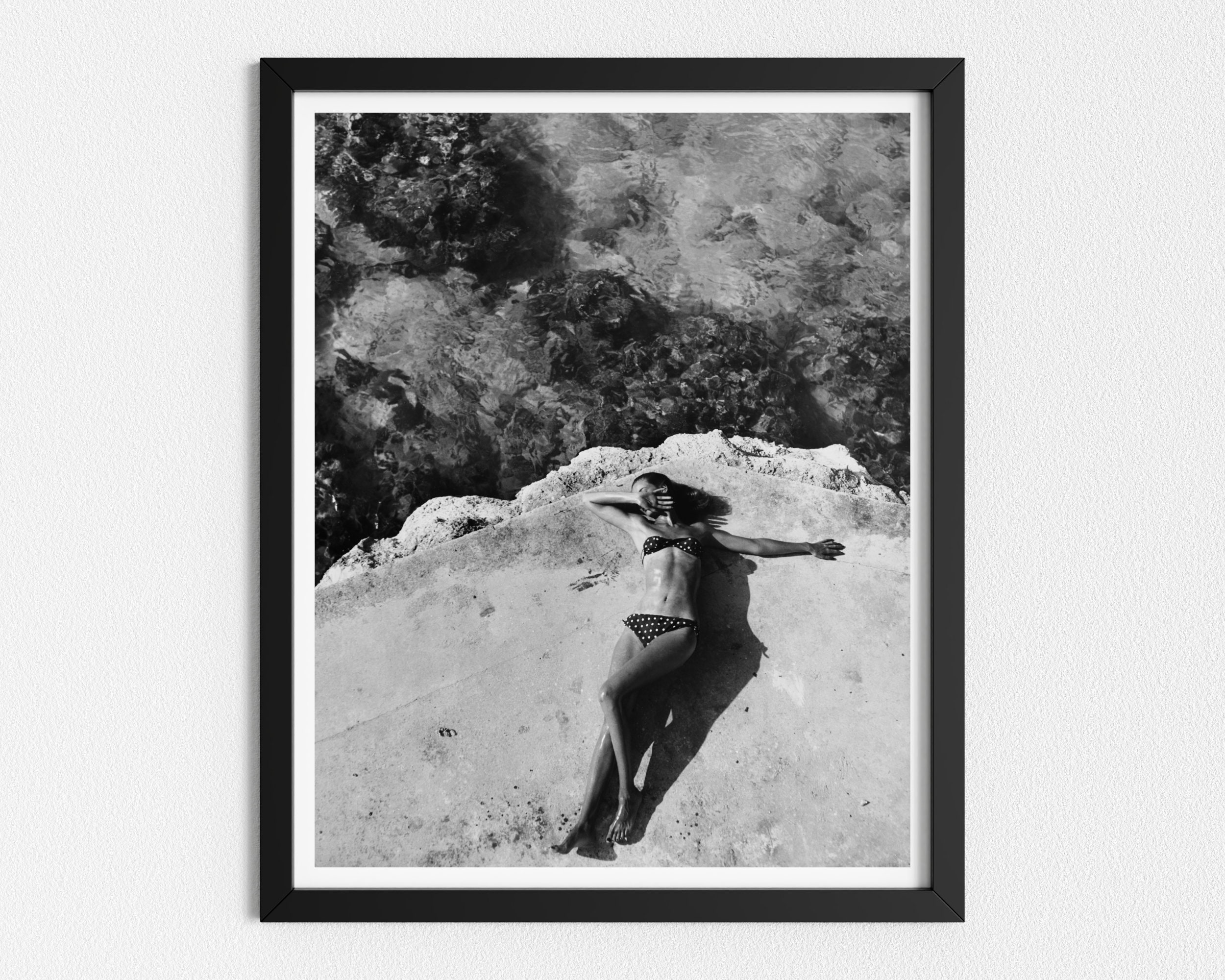 Vintage Photo Printable | Woman Tanning in Bikini | Ocean Photography