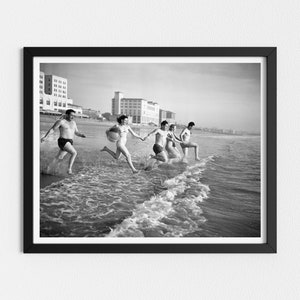 Vintage Photo Printable | Friends at the Beach | Black and White Art | Coastal Wall Art | Downloadable Prints