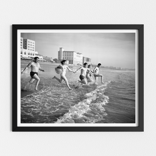 Vintage Photo Printable | Friends at the Beach | Black and White Art | Coastal Wall Art | Downloadable Prints