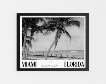 Vintage Photo Printable | Florida Seaside Photograph | Palm Tree Photo | Black and White Art | Downloadable Prints