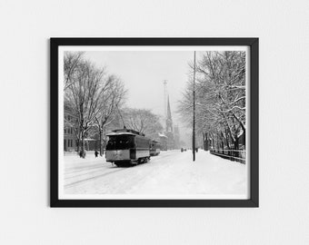 Vintage Photo Printable | Winter Street Scene | Retro Photography | Black and White Art | Detroit | Downloadable Prints