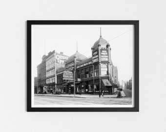 Vintage Photo Printable | Detroit Street Scene | Old Storefront and Buildings | Black and White Art | Michigan | Downloadable Prints