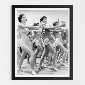 Vintage Photo Printable | Girls Doing Aerobics | Fitness Wall Art | Retro Photography | Black and White Art | Downloadable Prints