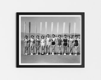 Vintage Photo Printable | Women&#39;s Rowing Team | Coastal Black and White Art | Vintage Beach Fashion | Downloadable Prints