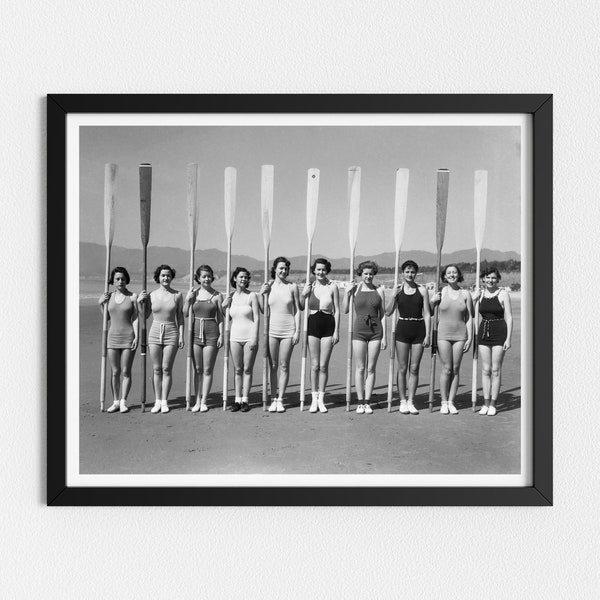 Vintage Photo Printable | Women's Rowing Team | Coastal Black and White Art | Vintage Beach Fashion | Downloadable Prints