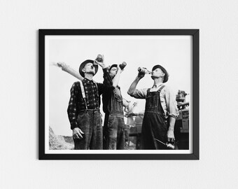 Vintage Photo Printable | Men Drinking Beer | Black and White Art | Vintage Bar Prints | Downloadable Prints