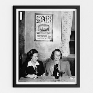 Vintage Photo Printable | Women Drinking Beer | 1940s Bar Art | Black and White Art | Girls Night | Downloadable Prints