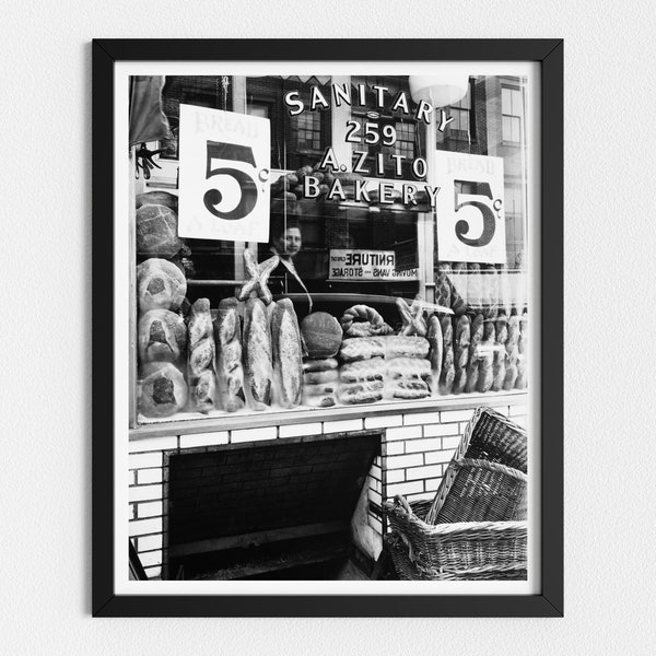 Vintage Photo Printable | New York City Bakery | Black and White Art | Vintage Bread Store | Downloadable Prints