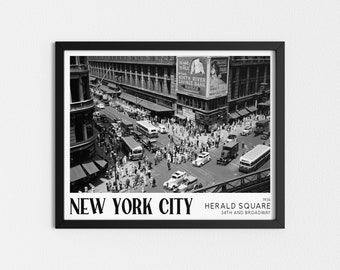 Vintage Photo Printable | New York City Street View | Black and White Art | Architecture Print | Downloadable Prints