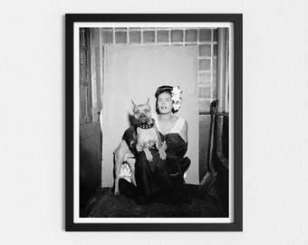 Vintage Photo Printable | Jazz Musician Billie Holiday | Black and White Art | Vintage Dog Print | Downloadable Prints