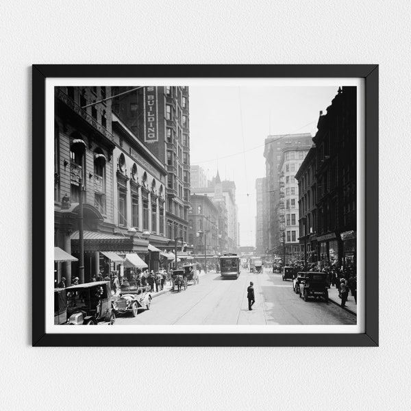 Vintage Photo Printable | Madison Avenue Street Scene | Old Chicago Photography | Black and White Art | Downloadable Prints