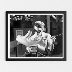 Vintage Photo Printable | 1940s Woman Wearing Goggles | Retro Black and White Art | Garage Decor | Downloadable Prints