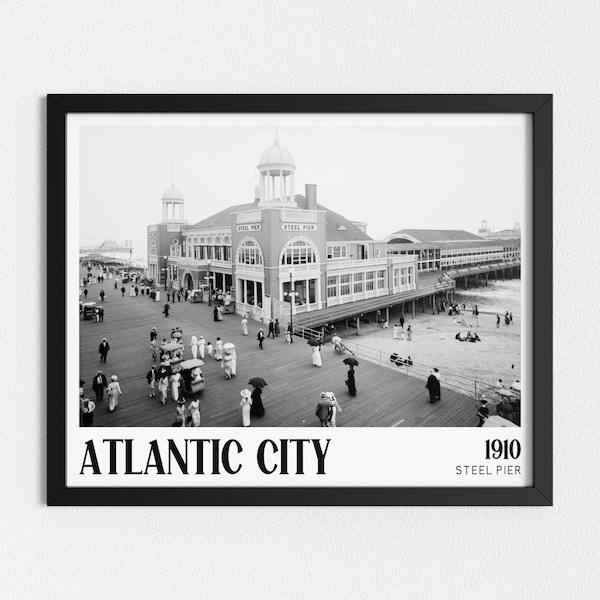 Vintage Photo Printable | Steel Pier Atlantic City | Black and White Art | Victorian New Jersey | Downloadable Prints