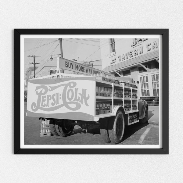 Vintage Photo Printable | Old Pepsi Cola Truck | Black and White Art | Downloadable Prints