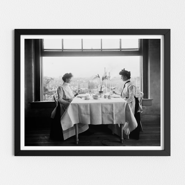 Vintage Photo Printable | Victorian Tea Time | Retro Photography | Black and White Art | Vintage Restaurant Print | Downloadable Prints