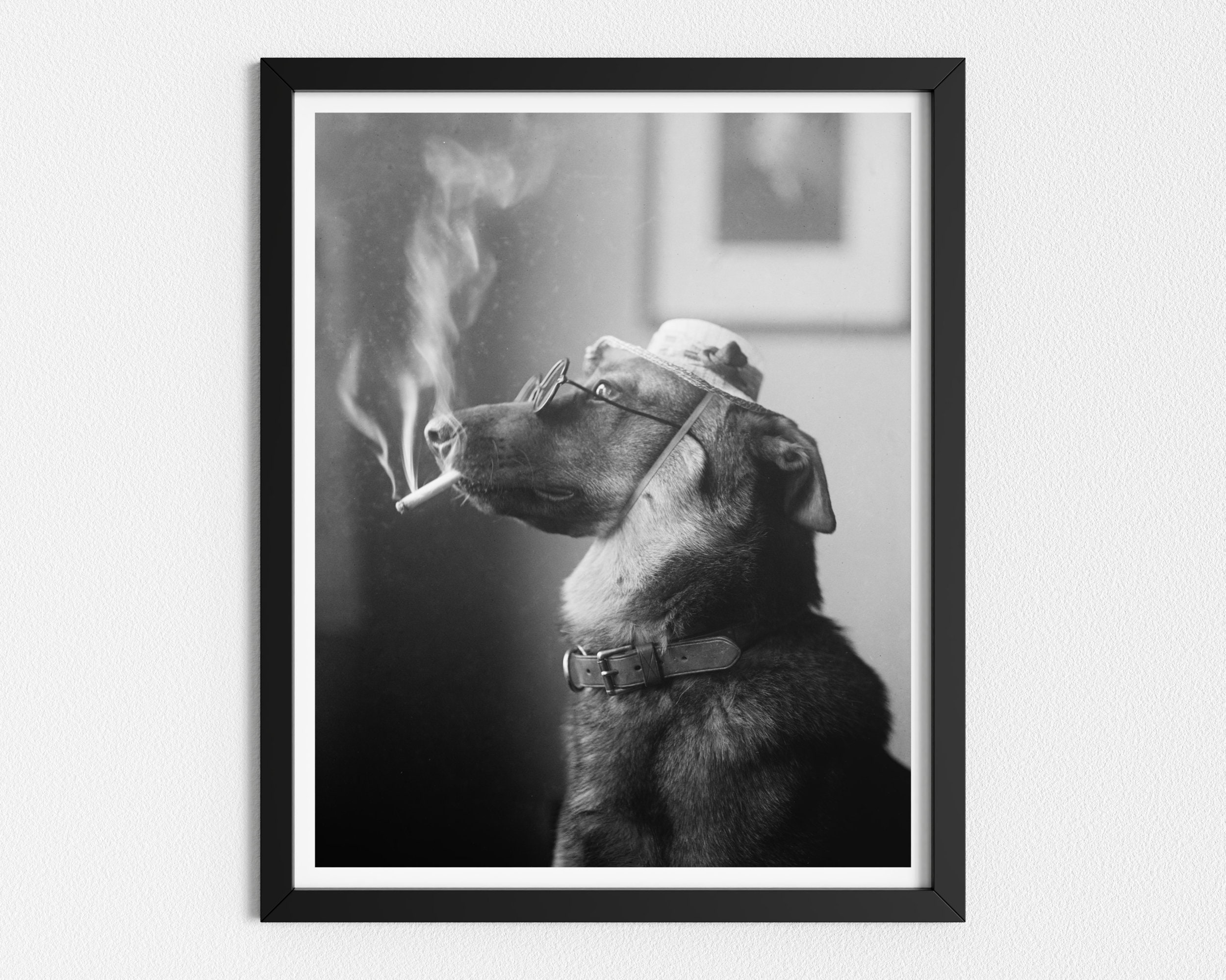 dogs and cigarette smoke Vintage Photo Printable | Dog Smoking a Cigarette | Funny Vintage Animal  Photo | Black and White Art