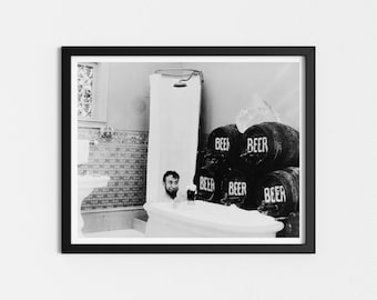 Vintage Photo Printable | Bathtub of Beer Poster | Black and White Art | Funny Bathroom Art | Downloadable Prints