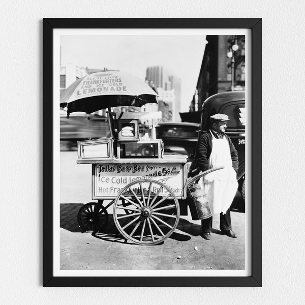 Vintage Photo Printable | Hot Dog Stand New York City | Black and White Art | Kitchen Wall Decor | Downloadable Prints
