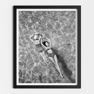 Vintage Photo Printable | Women Swimming in Pool | Retro Black and White Art | Summer Print | Downloadable Prints