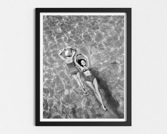 Vintage Photo Printable | Women Swimming in Pool | Retro Black and