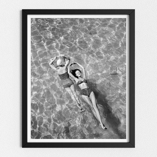 Vintage Photo Printable | Women Swimming in Pool | Retro Black and White Art | Summer Print | Downloadable Prints