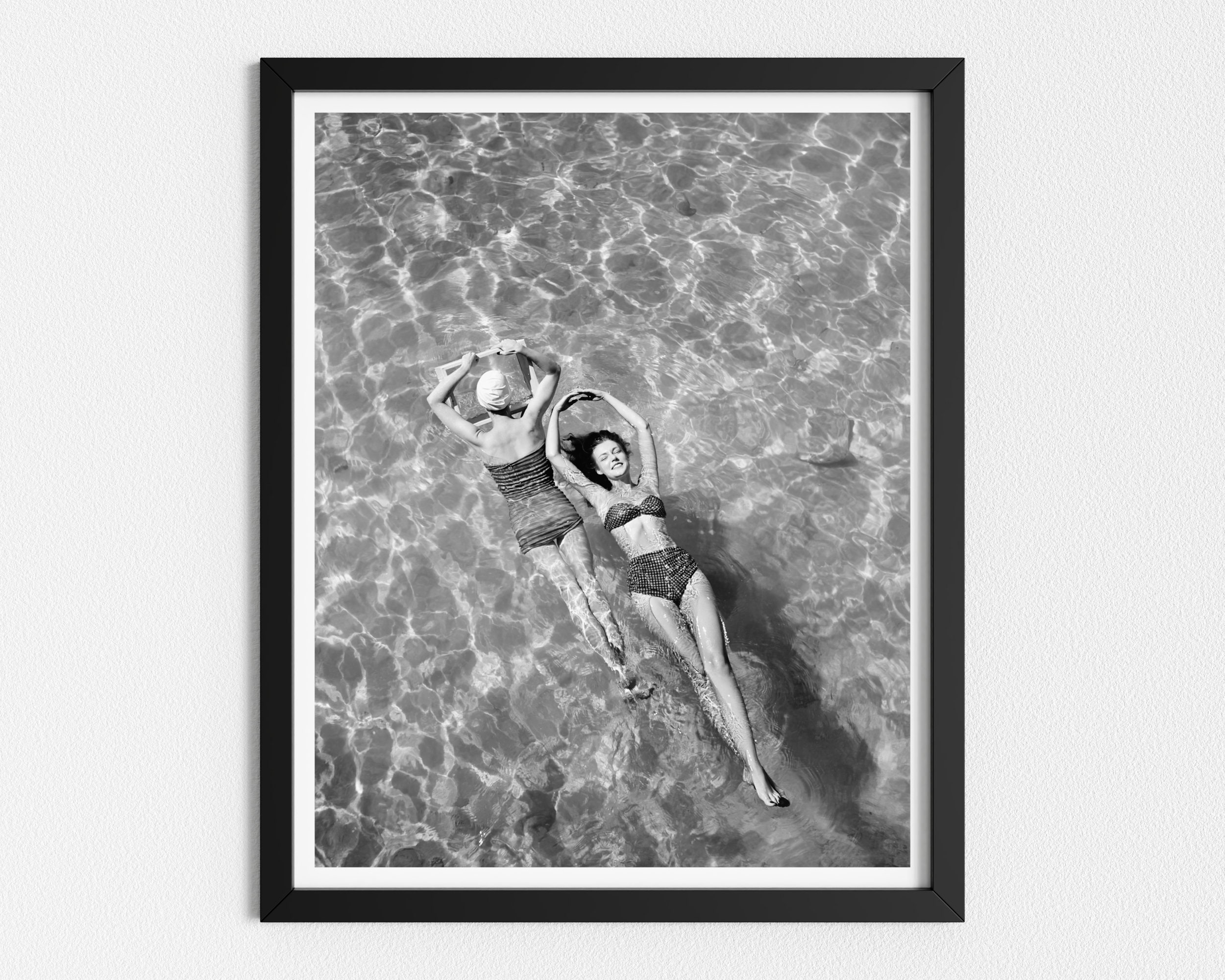 Vintage Photo Printable | Women Swimming in Pool | Retro Black and