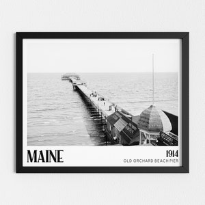 Vintage Photo Printable | Old Orchard Beach Pier | Black and White Art | Ocean Photography | Coastal Wall Art | Downloadable Prints